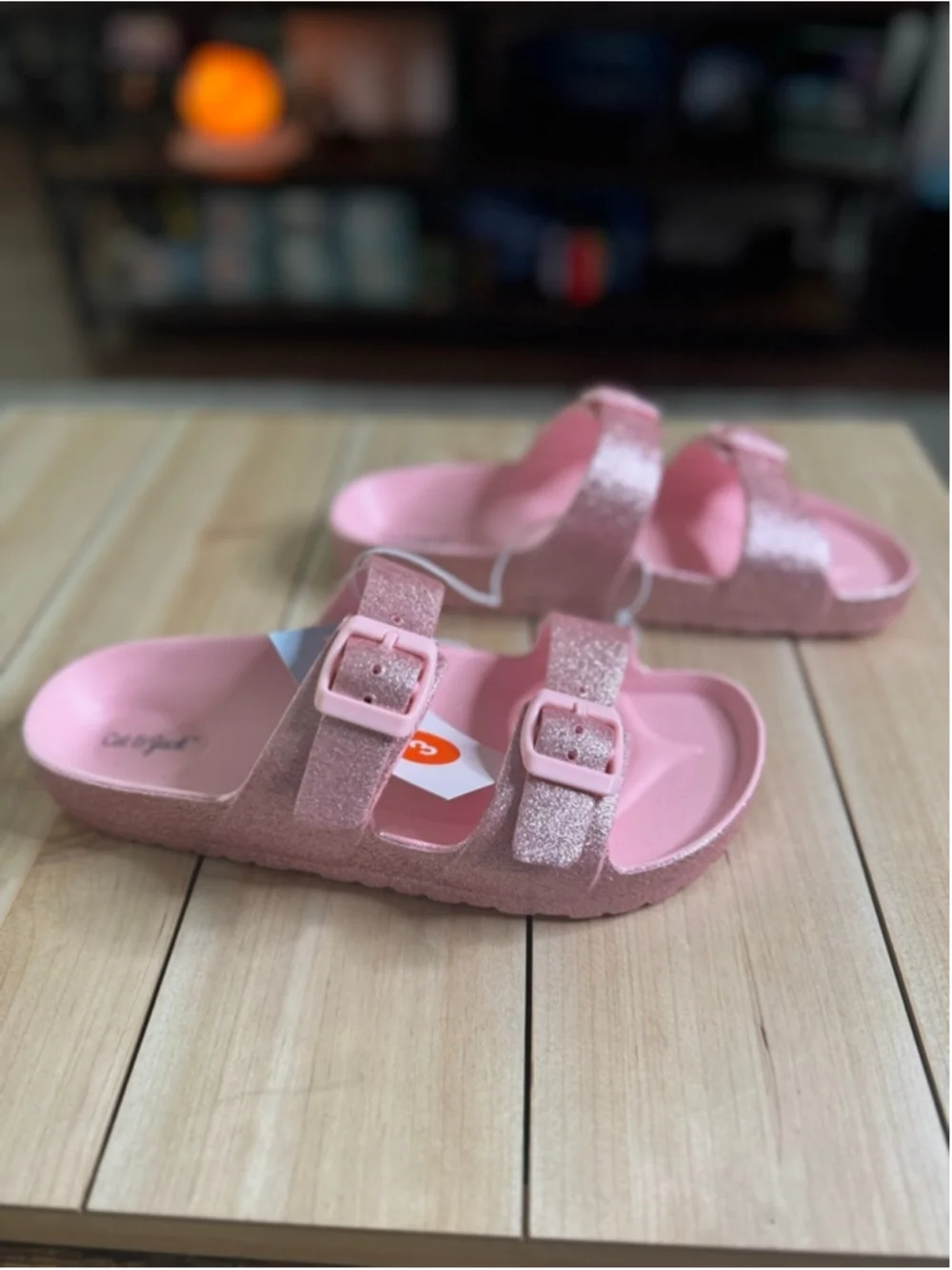 Kids Cat & Jack™ Noa EVA Footbed Sandals Pink Glitter Size 3 NWT Adjustable